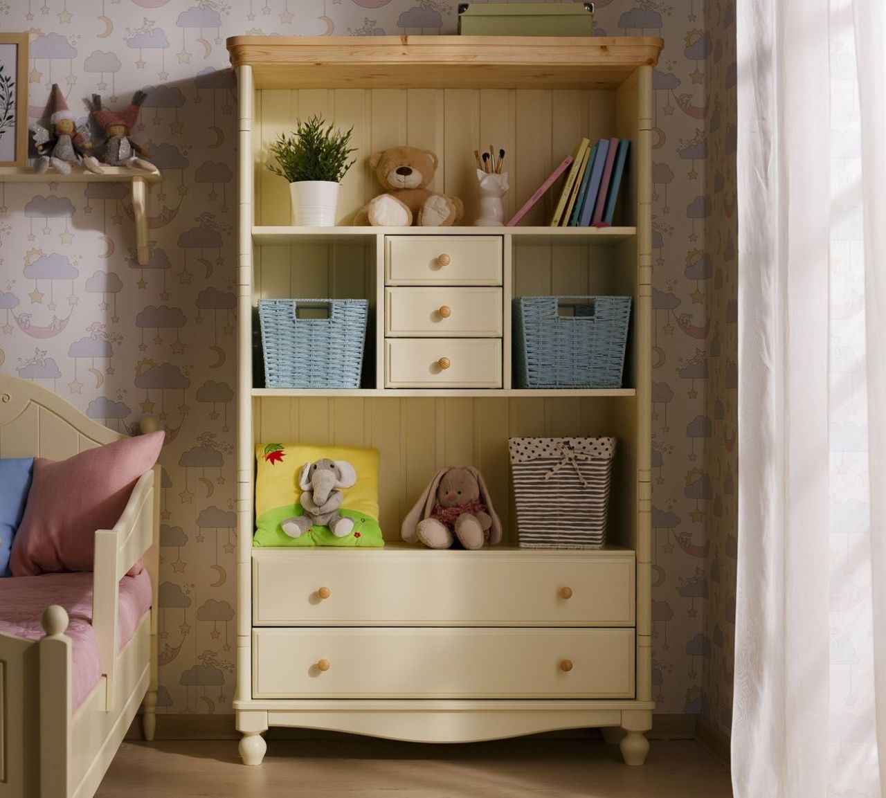 Шкаф книжный Айно №7 (стеллаж,5 ящиков, полки)