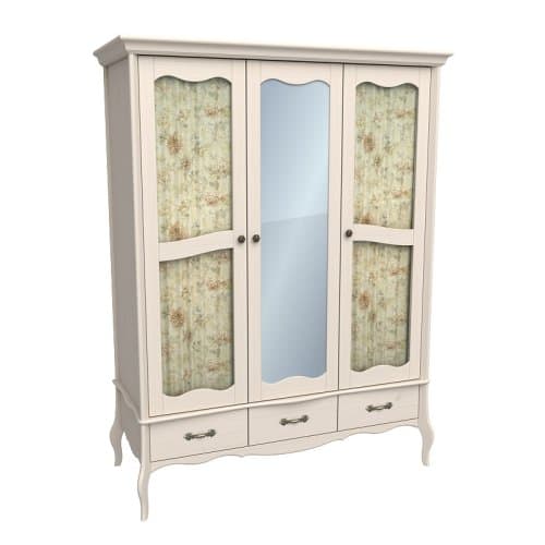 Шкаф 3-х дверный с двумя стеклянными дверями и зеркалом Лебо 55734