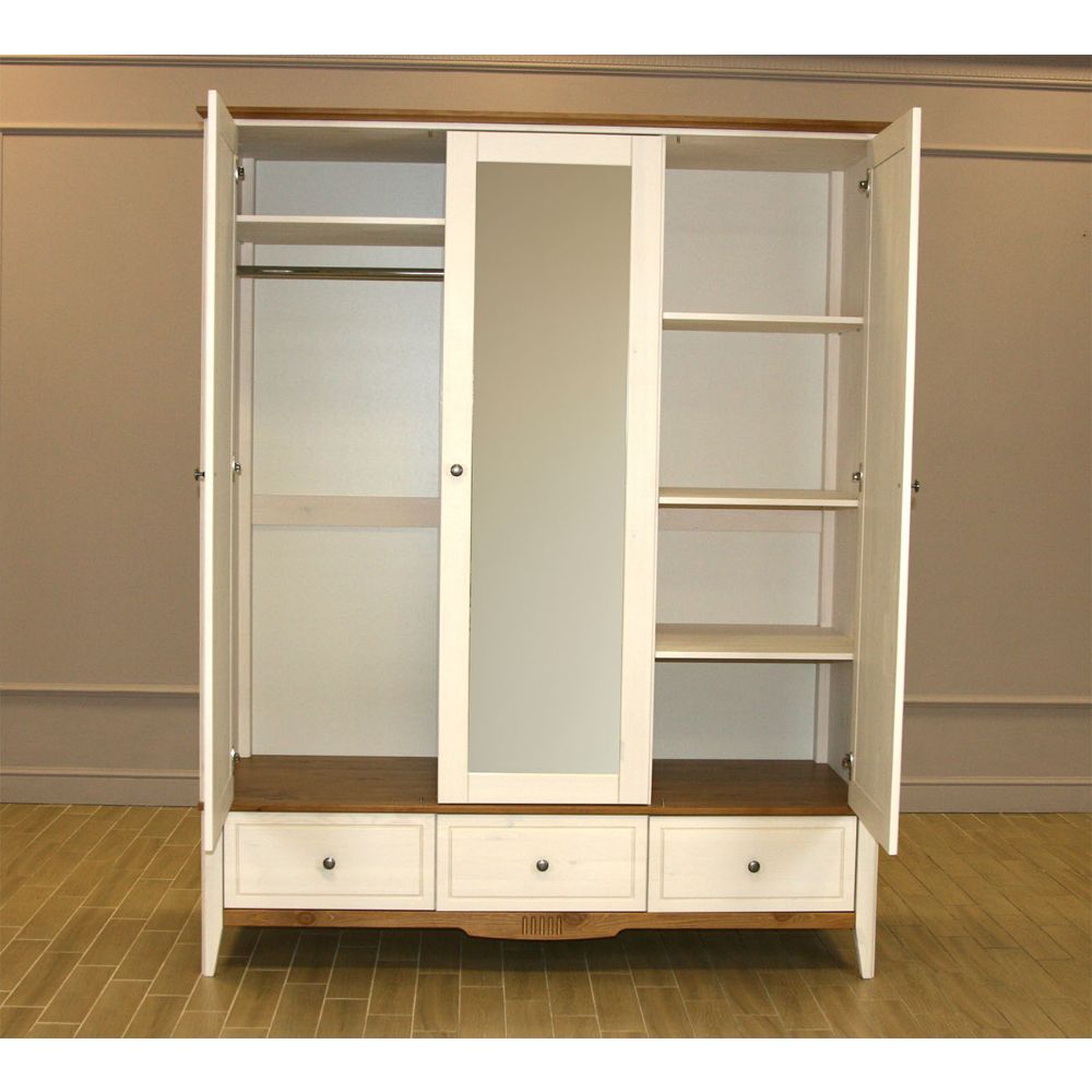 Шкаф с зеркалом массив сосны белый 33 Пенни